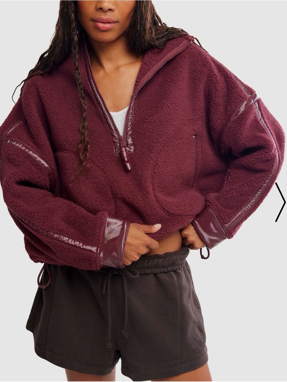 🌺FREE PEOPLE $150 Shine  Half-Zip Sherpa Teddy Pullover  burgundy/wine 🌺